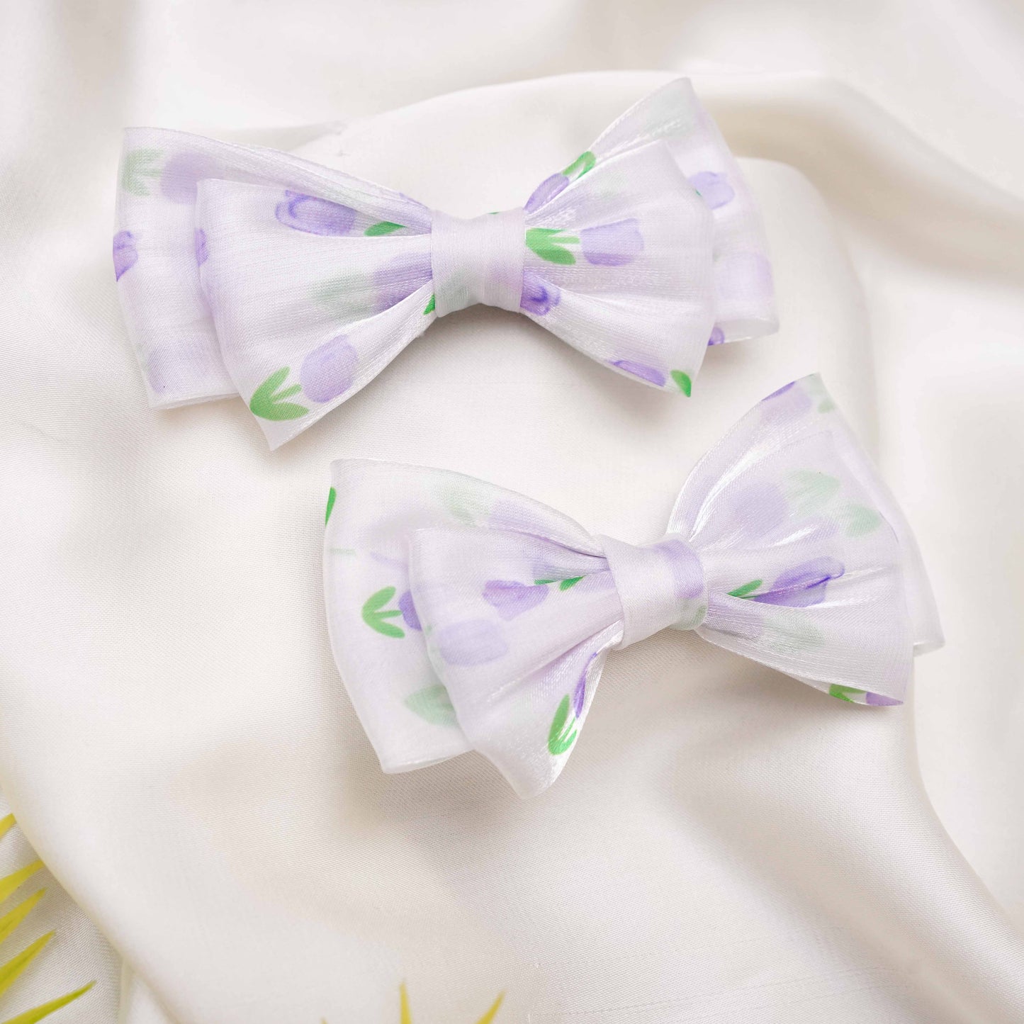 Purple and Green Organza Bow Hairclip