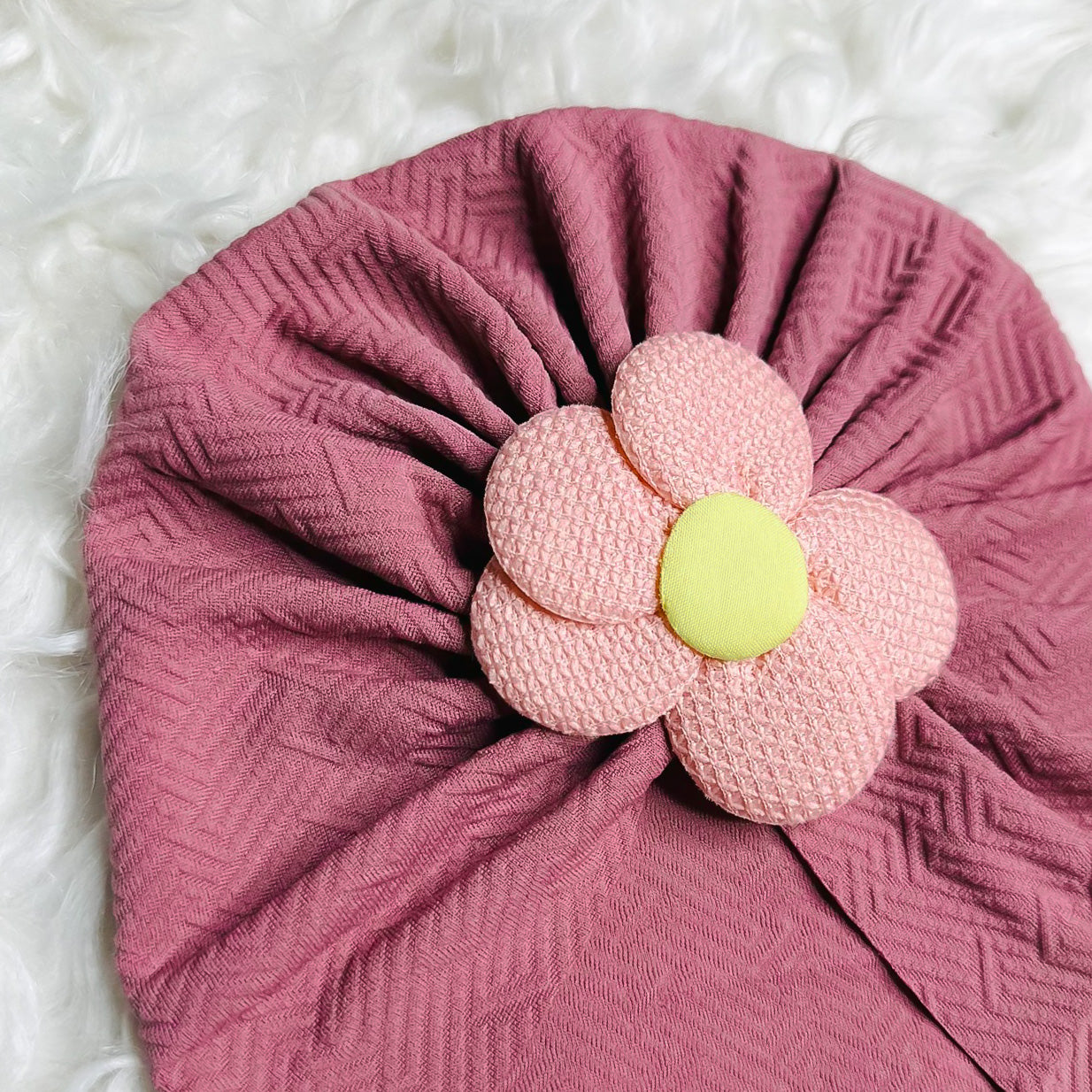 Dusty Rose Pink Floral Baby Turban Cap