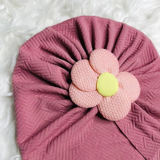 Dusty Rose Pink Floral Baby Turban Cap