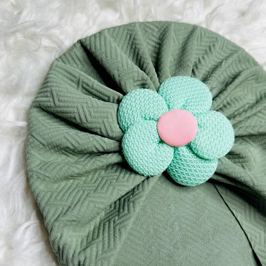 Green Floral Baby Turban Cap