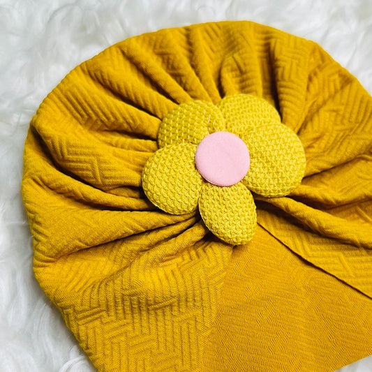 Mustard Floral Baby Turban Cap