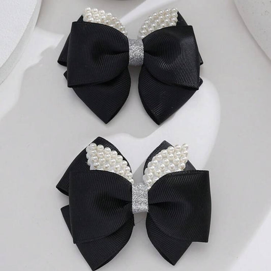 Black pearl bow decor Hairclip
