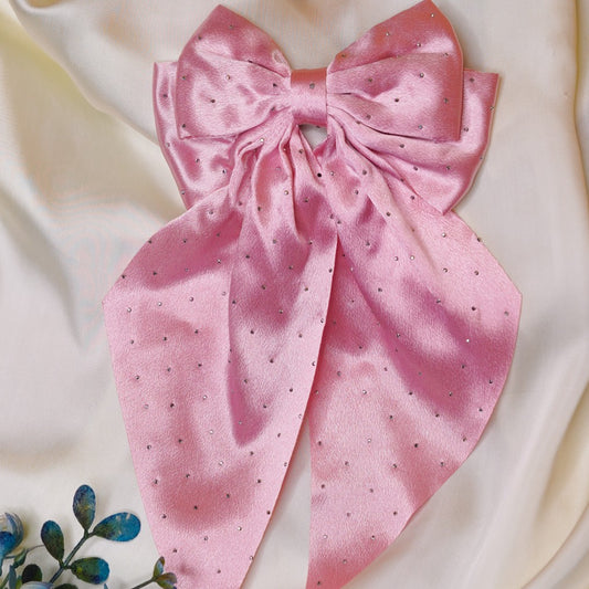 Pink beaded silk long Bow