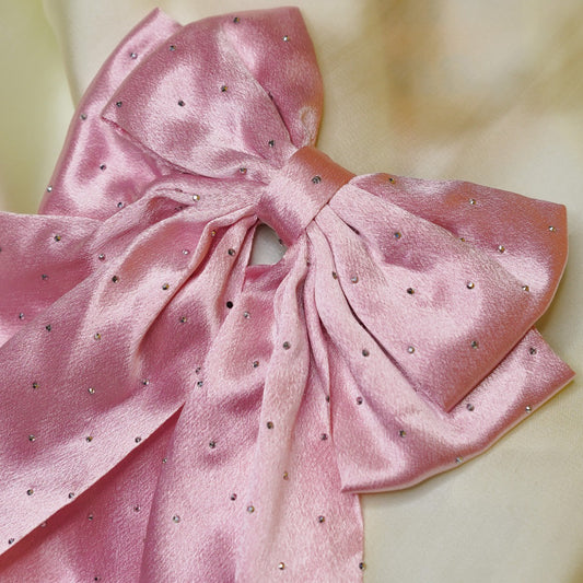 Pink beaded silk long Bow