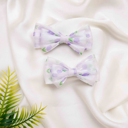 Purple and Green Organza Bow Hairclip