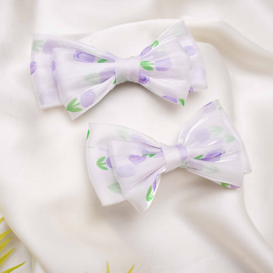 Purple and Green Organza Bow Hairclip