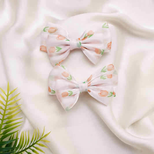 Orange and Green Organza Bow Hairclip