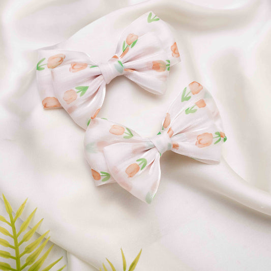 Orange and Green Organza Bow Hairclip