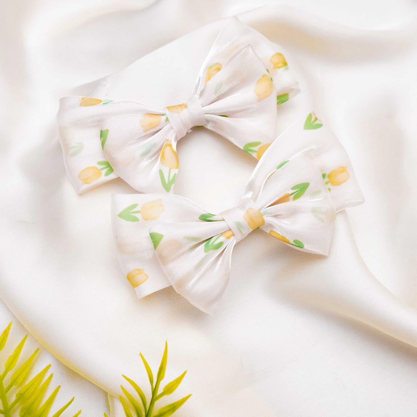 Yellow and Green Organza Bow Hairclip