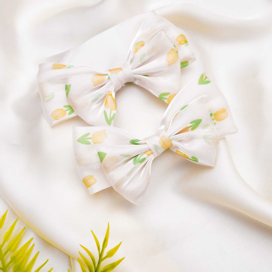 Yellow and Green Organza Bow Hairclip