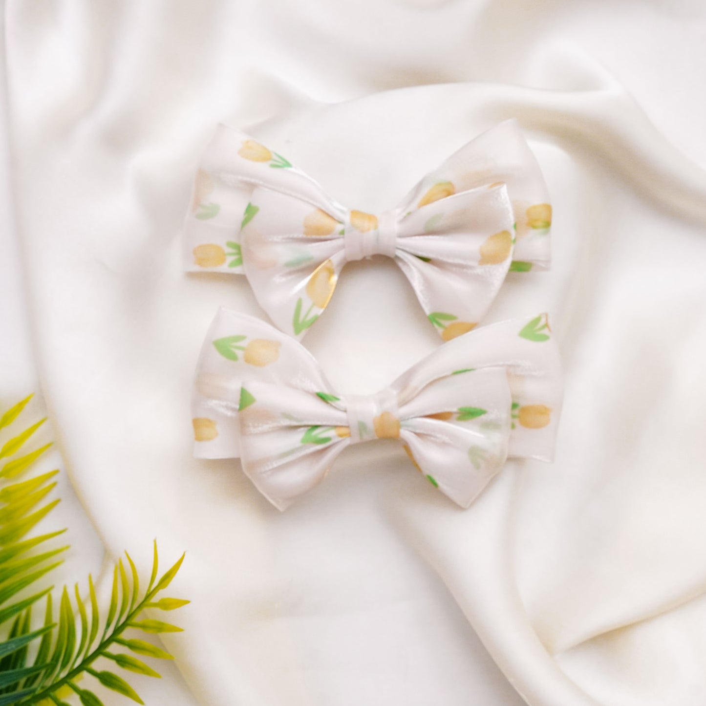 Yellow and Green Organza Bow Hairclip