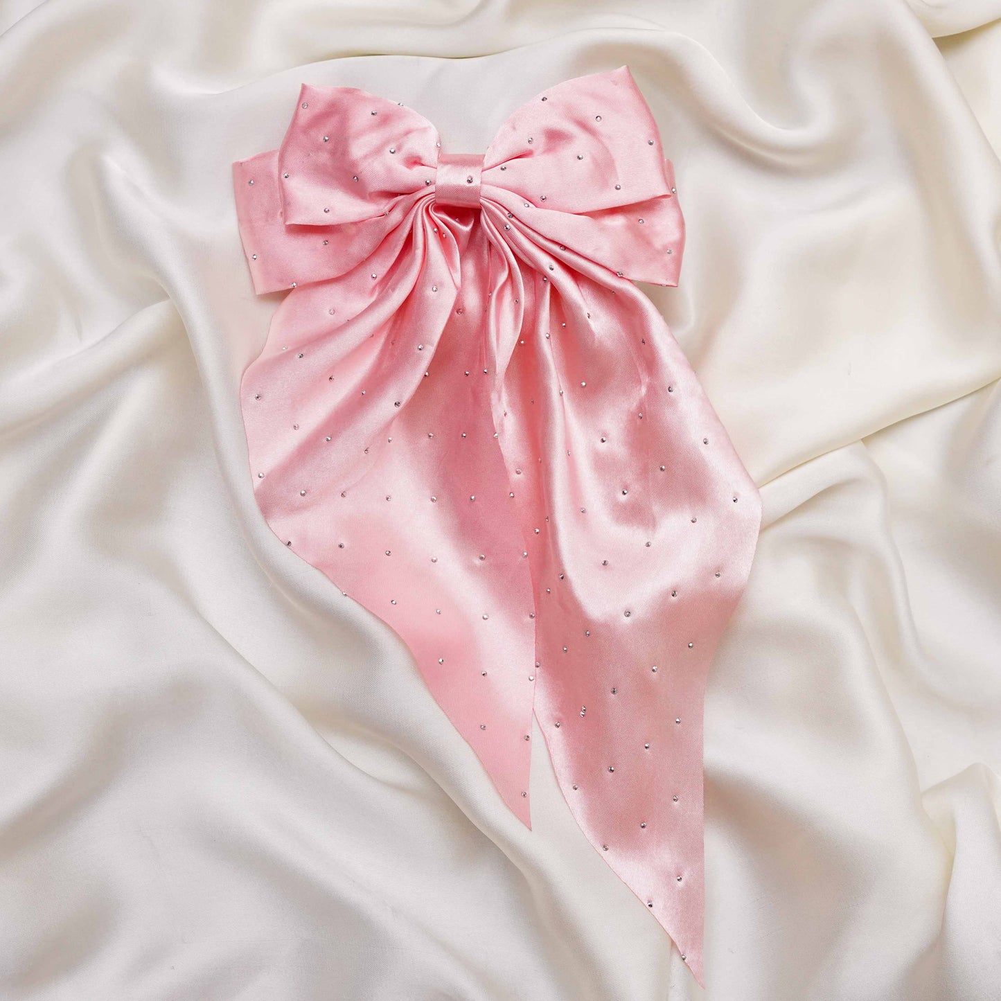 Pink beaded Premium Silk long Bow