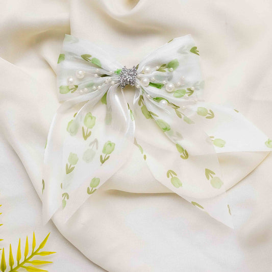 Green Organza Rhinestone Long Bow