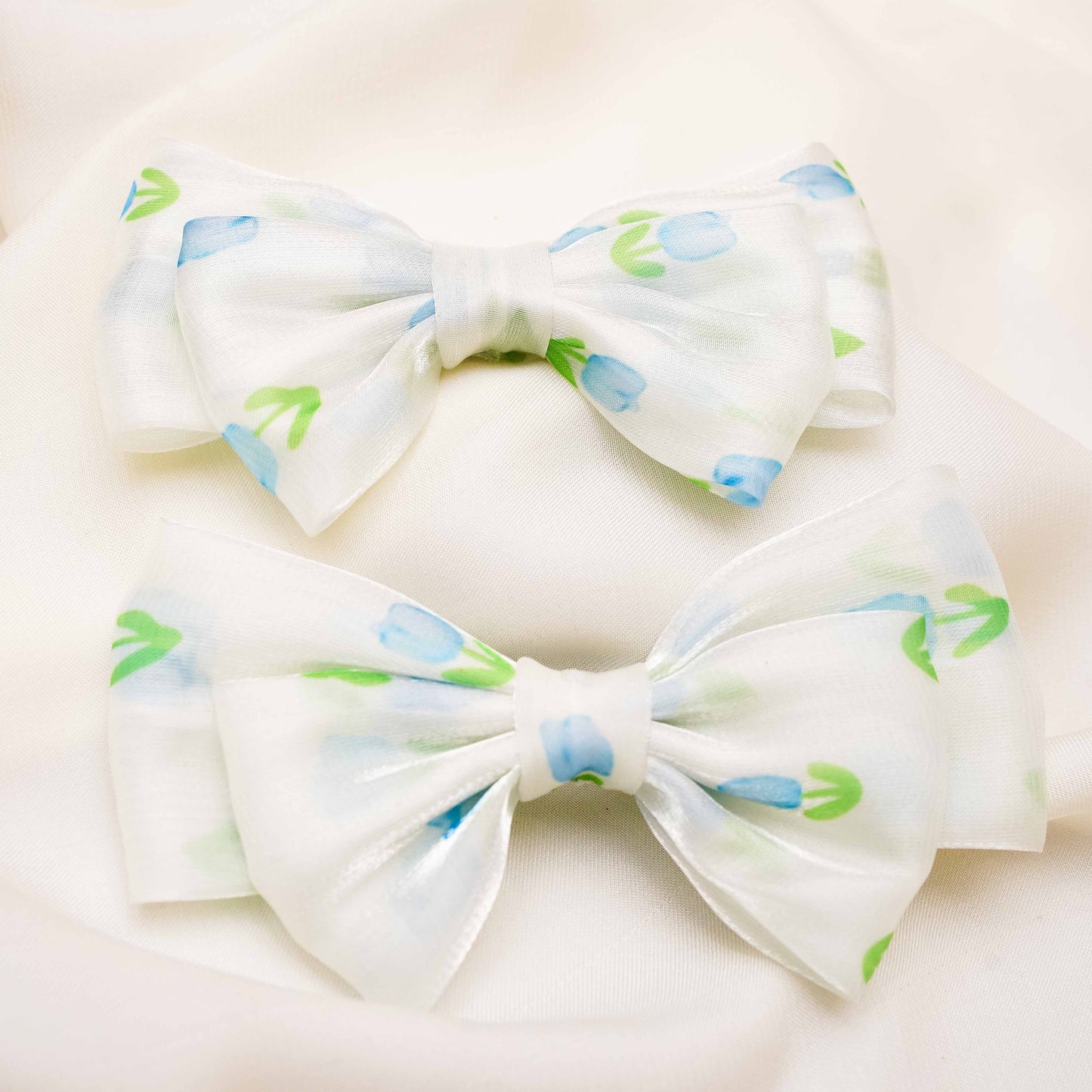 Blue and Green Organza Bow Hairclip
