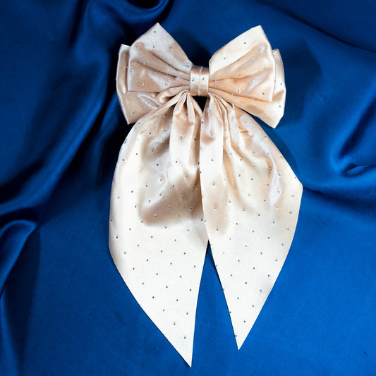 Rose Gold beaded silk long Bow