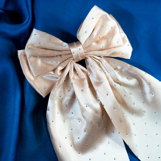 Rose Gold beaded silk long Bow