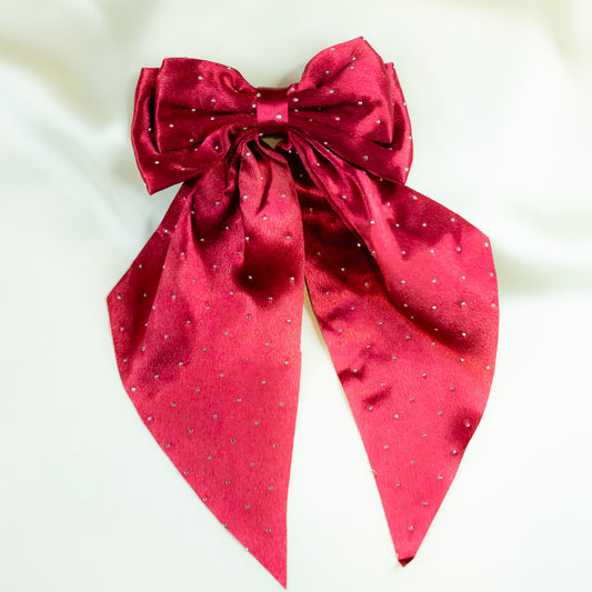 Maroon Beaded silk long Bow