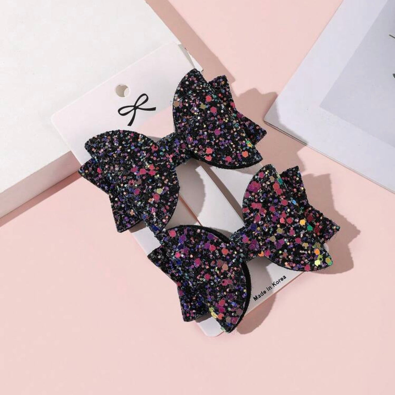 Black Glitter Shiny Bow Hairclip