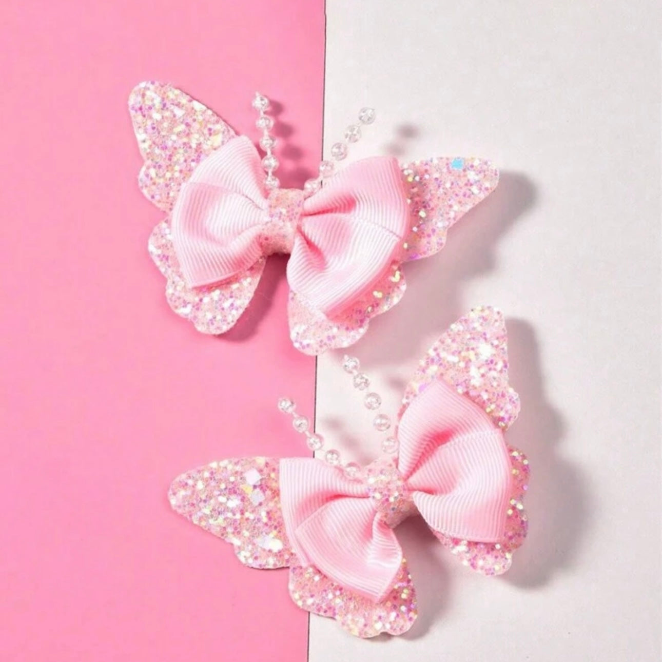 Pink shimmery Butterfly Hairclips