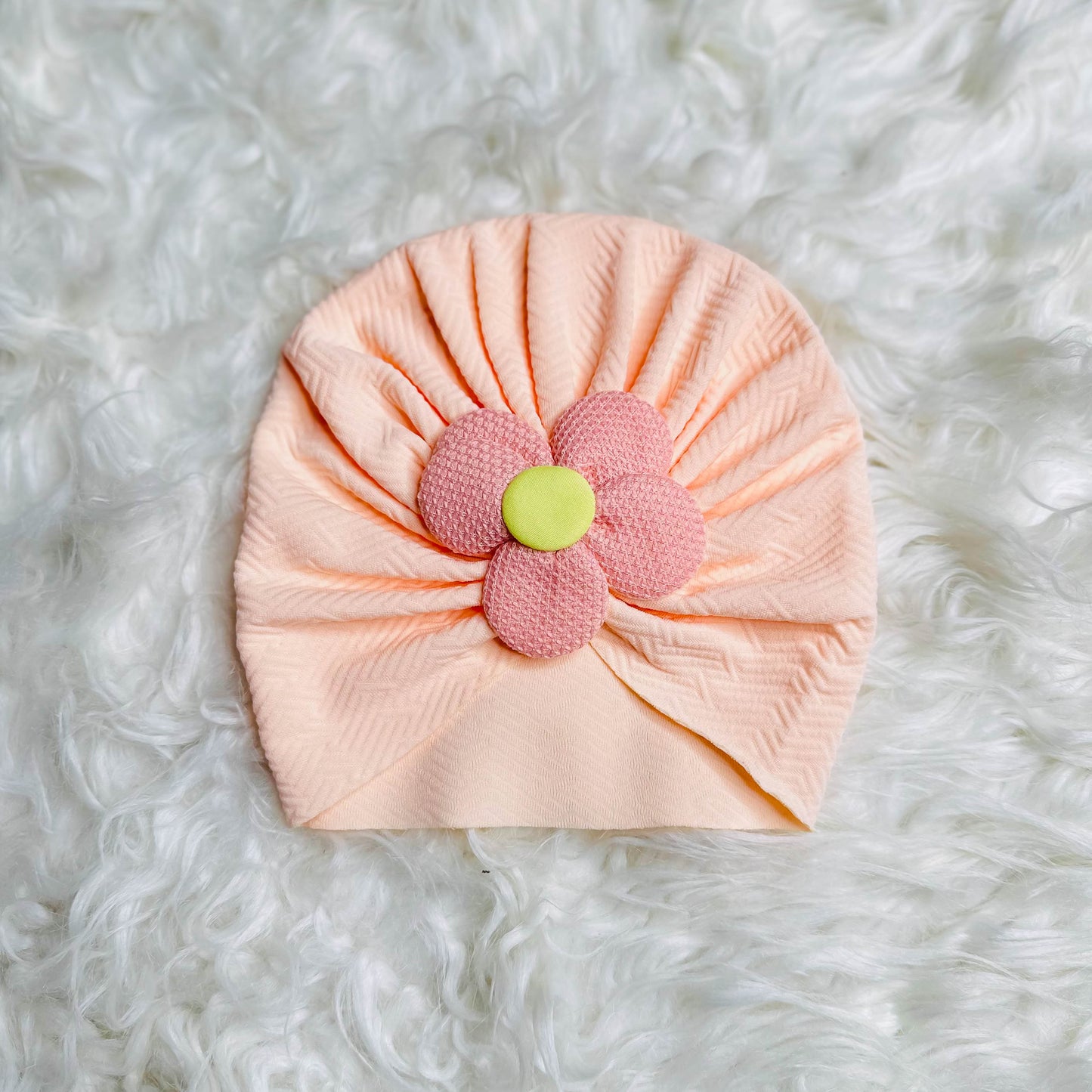 Peach Floral Baby Turban Cap