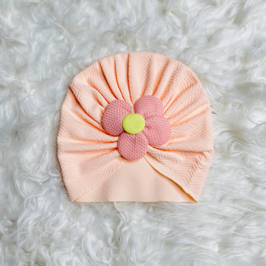 Peach Floral Baby Turban Cap