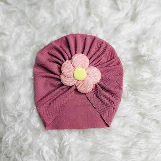 Dusty Rose Pink Floral Baby Turban Cap