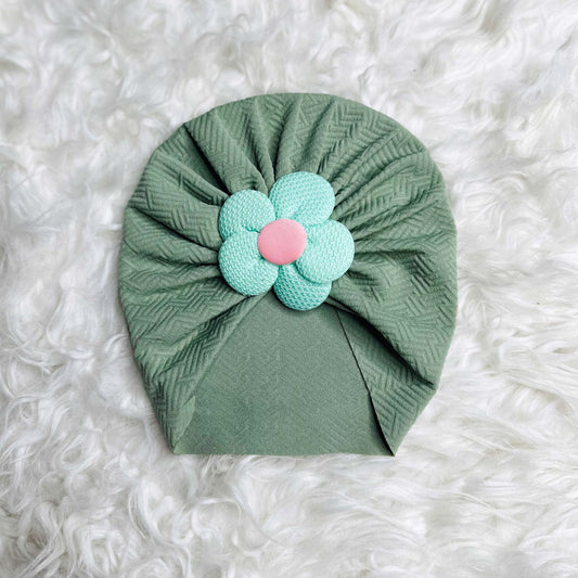 Green Floral Baby Turban Cap