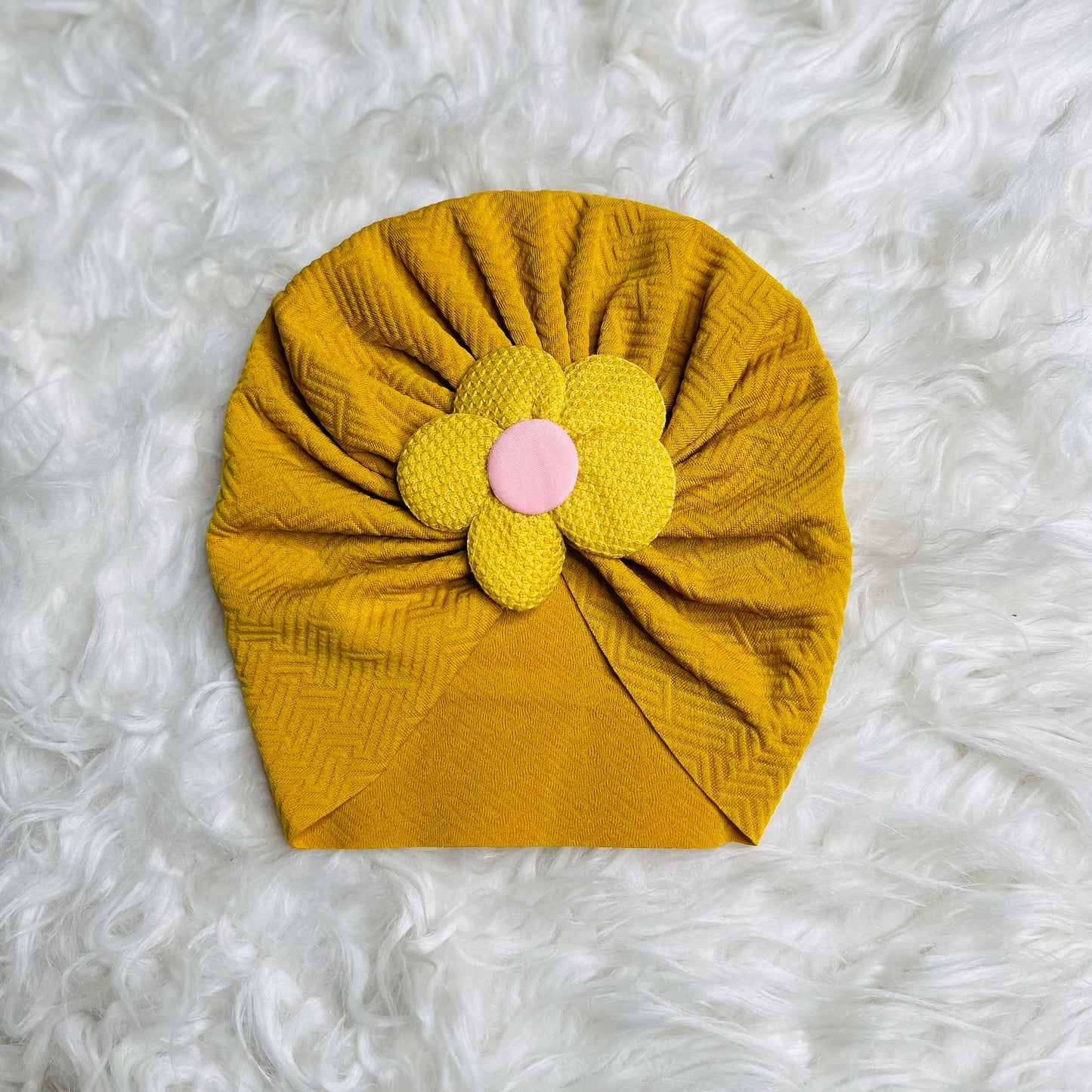 Mustard Floral Baby Turban Cap