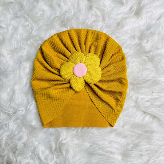 Mustard Floral Baby Turban Cap