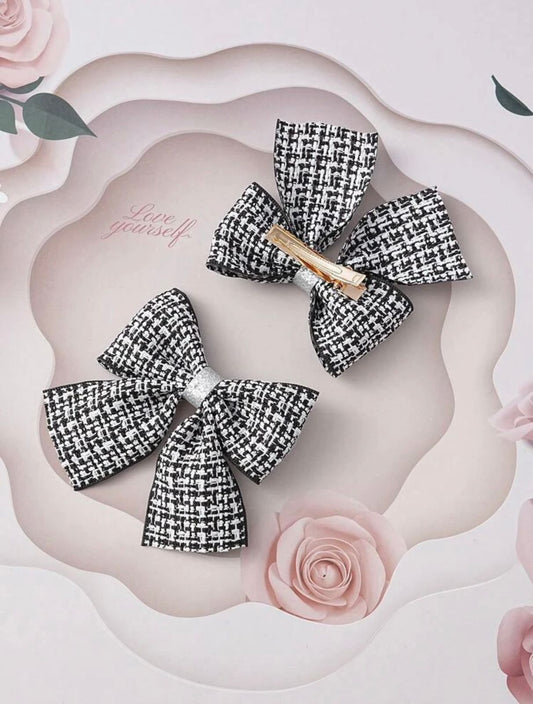 Black Plaid Bow Decor hairclip