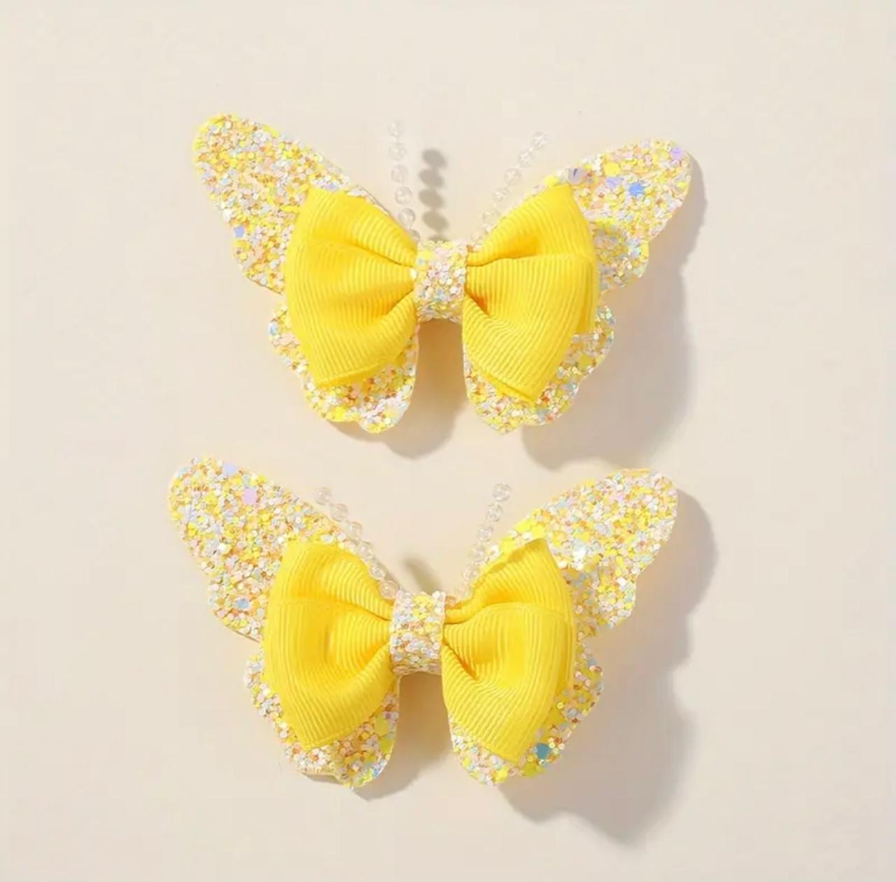 Yellow Shimmery Butterfly theme Hairclips