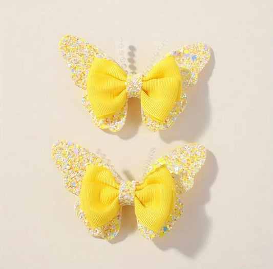 Yellow Shimmery Butterfly theme Hairclips