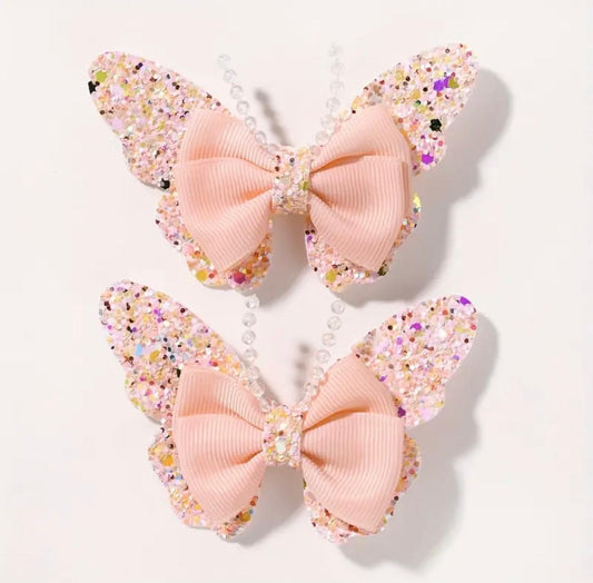 Peach shimmery Butterfly Hairclips