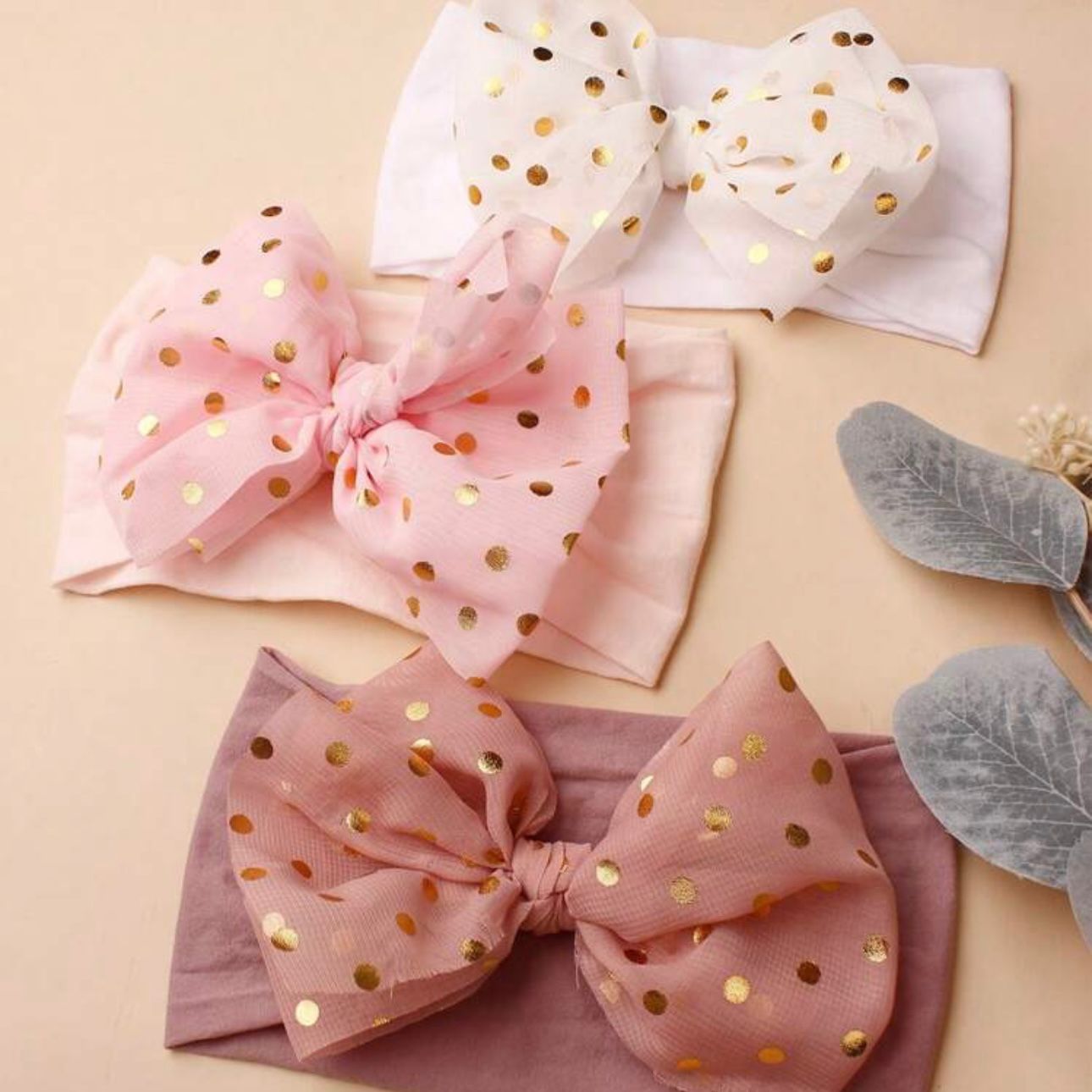 Net Gold Sequence Soft Bow Headbands