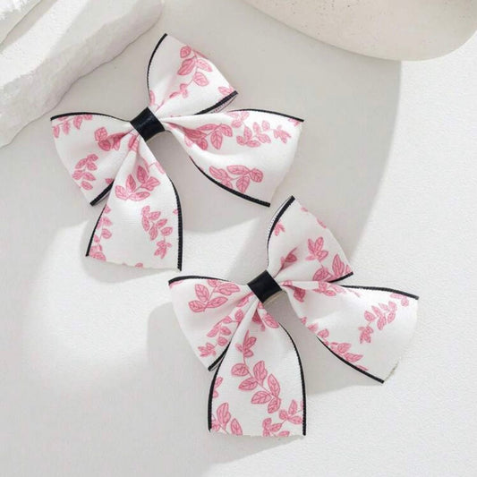Pink Floral Print bow Hairclip