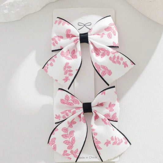 Pink Floral Print bow Hairclip