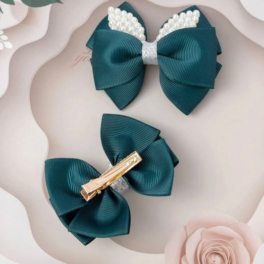 Sea Green Pearl Bow decor Hairclip
